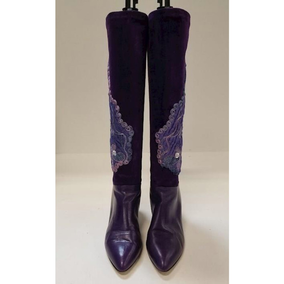 Phyllis Poland Shoes - Purple Leather Womens Boots Embroidered Sz 6 Phyllis Poland